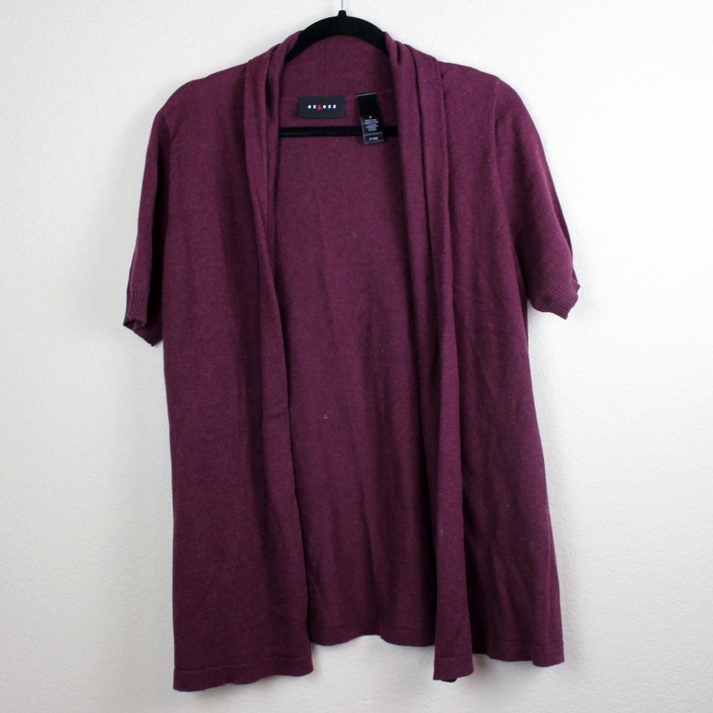 Axcess Women's Short Sleeve Open Cardigan - Burgundy